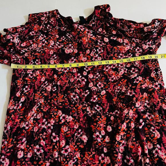 H&M Floral Ruffle Long Sleeve Shift Dress Size 14 Brown Multi - Picture 5 of 7